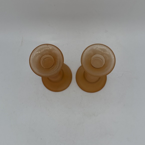 Indiana Glass 7 Inch Candlestick Holders‎ Bud Vases Set of 2 Frosted MangoOrange - Picture 2 of 8